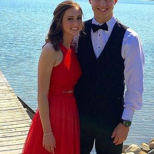 Red two piece prom dress